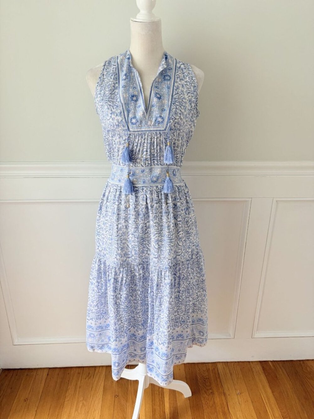 Bell by Alicia Bell Blue Printed Silk Blend Midi Dress L